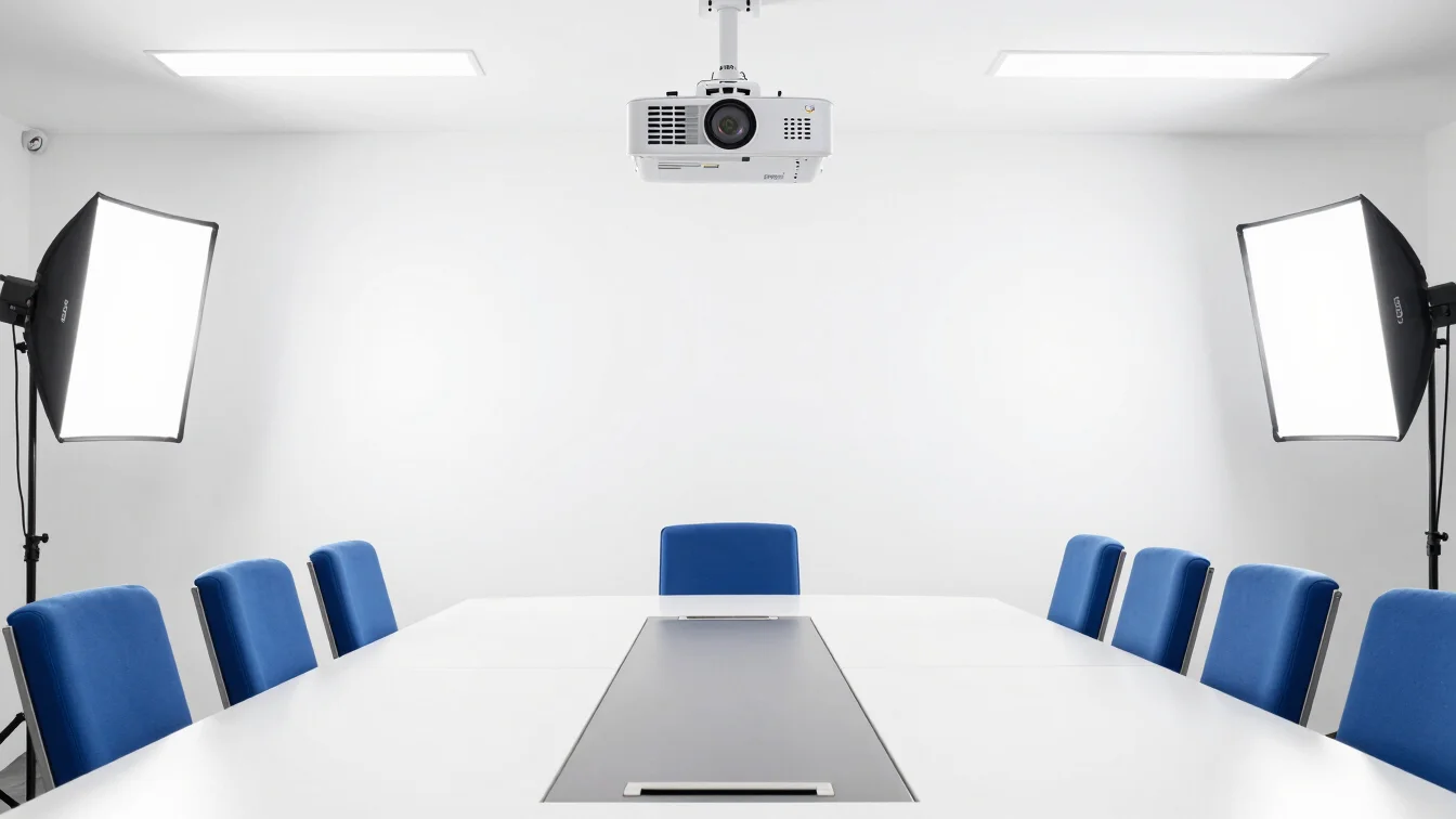 Clean modern Malaysian corporate boardroom, crisp high-key lighti