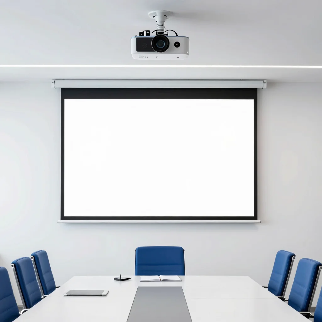 Modern Malaysian corporate office meeting space featuring a sleek ceiling-mounted projector display.